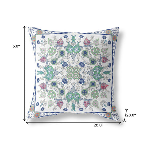 28" x 28" Off White Blown Seam Floral Indoor Outdoor Throw Pillow