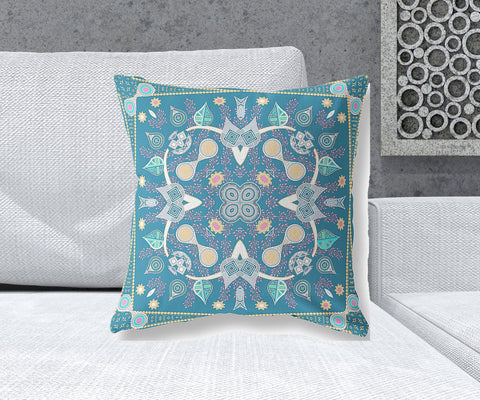 20" x 20" Aqua Blown Seam Paisley Indoor Outdoor Throw Pillow