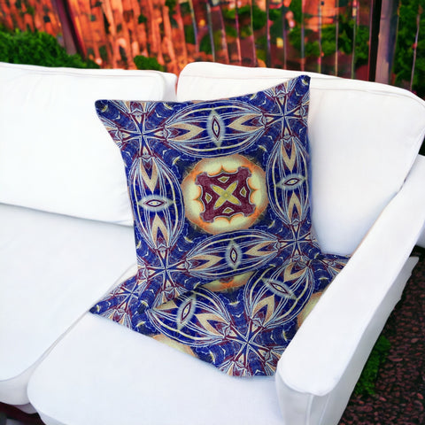 Set of Two 16" X 16" Blue and Orange Blown Seam Floral Indoor Outdoor Throw Pillow