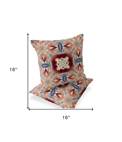 Set of Two 16" X 16" Gray and Red Blown Seam Floral Indoor Outdoor Throw Pillow