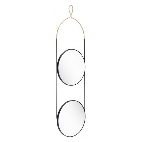 41" Gold and Black Round Accent Steel Mirror