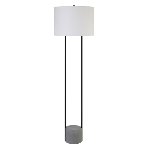 65" Black Column Floor Lamp With White Frosted Glass Drum Shade