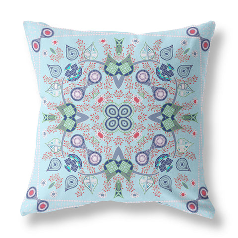 28" x 28" Light Blue Blown Seam Paisley Indoor Outdoor Throw Pillow