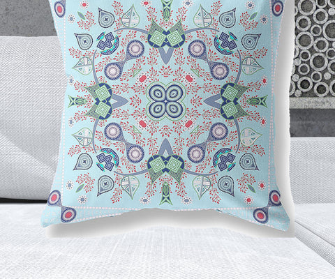 28" x 28" Light Blue Blown Seam Paisley Indoor Outdoor Throw Pillow