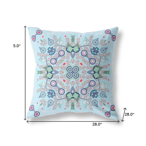 28" x 28" Light Blue Blown Seam Paisley Indoor Outdoor Throw Pillow