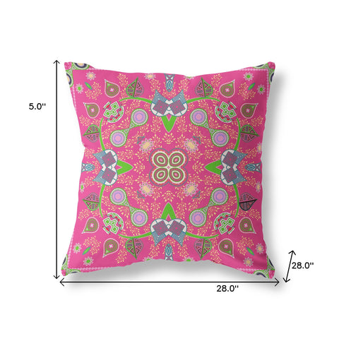 28" x 28" Hot Pink Blown Seam Paisley Indoor Outdoor Throw Pillow