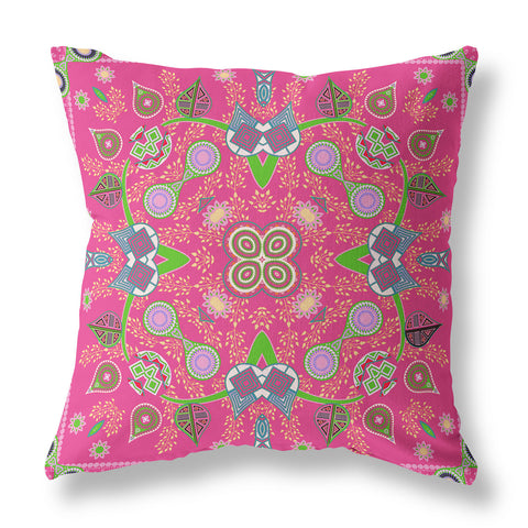 28" x 28" Hot Pink Blown Seam Paisley Indoor Outdoor Throw Pillow