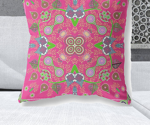 28" x 28" Hot Pink Blown Seam Paisley Indoor Outdoor Throw Pillow