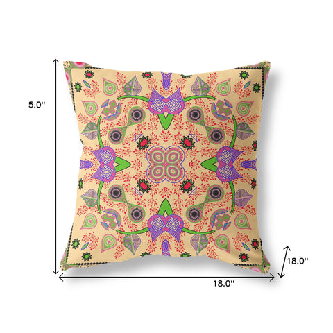 18" X 18" Beige and Green Blown Seam Paisley Indoor Outdoor Throw Pillow