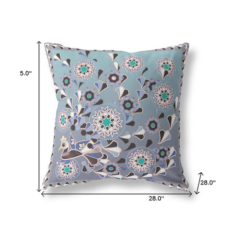 28" x 28" Purple Peacock Blown Seam Floral Indoor Outdoor Throw Pillow