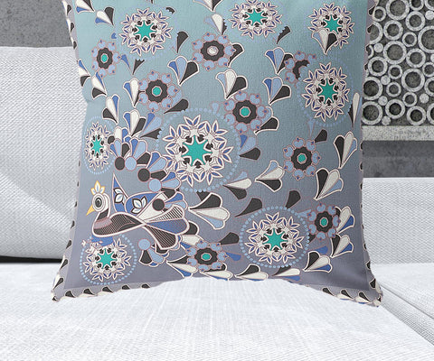 28" x 28" Purple Peacock Blown Seam Floral Indoor Outdoor Throw Pillow