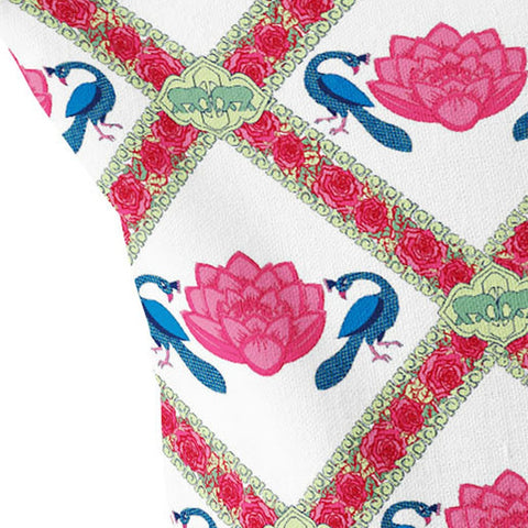 Set of Two 16" X 16" Pink and White Peacock Blown Seam Floral Indoor Outdoor Throw Pillow