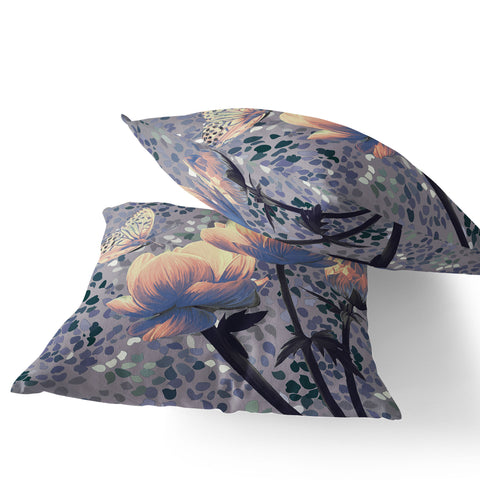 Set of Two 16" X 16" Gray and Yellow Butterfly Blown Seam Floral Indoor Outdoor Throw Pillow