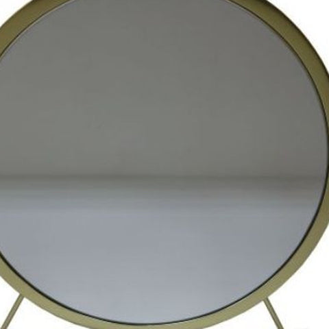 19" Faux Fur, Mirror, White & Brass Finish Round Makeup Shaving Tabletop Mirror