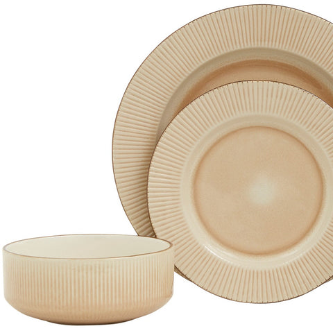 Sand Sixteen Piece Round Striped Ceramic Service For Four Dinnerware Set