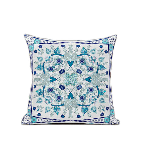 28" x 28" Blue and White Blown Seam Paisley Indoor Outdoor Throw Pillow