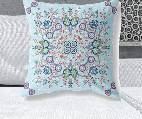 26" x 26" Light Blue Blown Seam Paisley Indoor Outdoor Throw Pillow