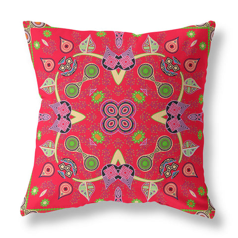 18" x 18" Red Blown Seam Paisley Indoor Outdoor Throw Pillow