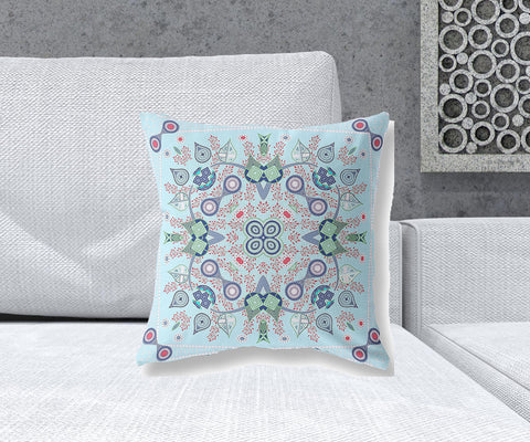 18" x 18" Light Blue Blown Seam Paisley Indoor Outdoor Throw Pillow