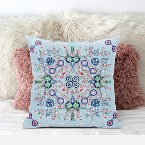 18" x 18" Light Blue Blown Seam Paisley Indoor Outdoor Throw Pillow