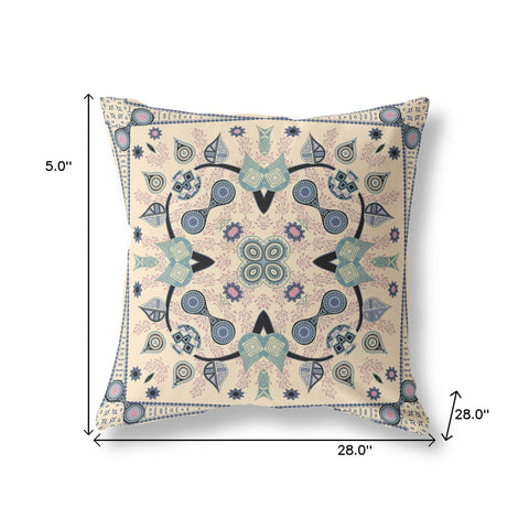 28" x 28" Beige Blown Seam Paisley Indoor Outdoor Throw Pillow