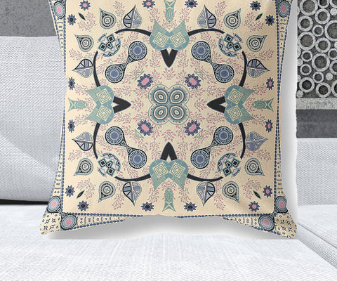 28" x 28" Beige Blown Seam Paisley Indoor Outdoor Throw Pillow