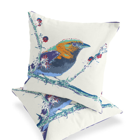 Set of Two 16" X 16" Purple and White Bird Indoor Outdoor Throw Pillow