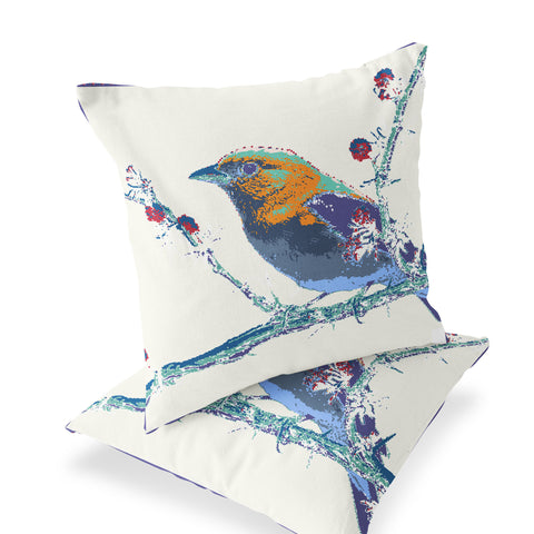 Set of Two 16" X 16" Purple and White Bird Indoor Outdoor Throw Pillow