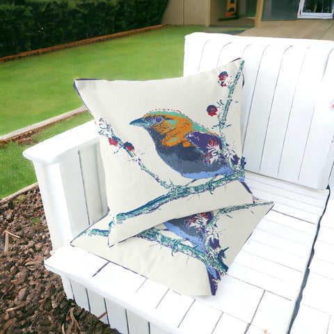 Set of Two 16" X 16" Purple and White Bird Indoor Outdoor Throw Pillow