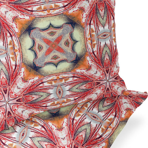 Set of Two 16" X 16" Green and Red Blown Seam Floral Indoor Outdoor Throw Pillow