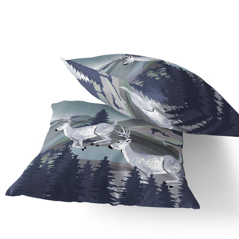 Set of Two 16" X 16" Blue and Gray Reindeer Indoor Outdoor Throw Pillow