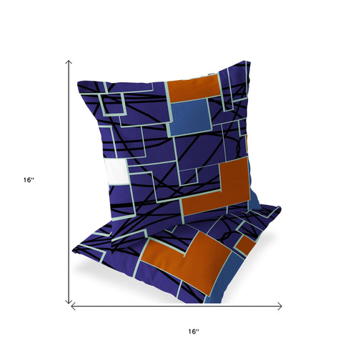 Set of Two 16" X 16" Blue and Green Geometric Indoor Outdoor Throw Pillow