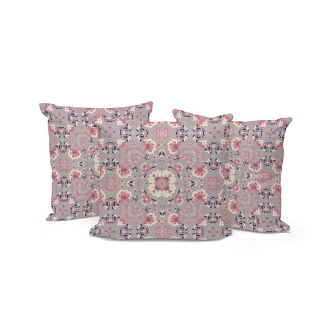 Set of Three 16" X 16" Pink and Ivory Botanical Indoor Outdoor Throw Pillow