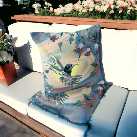 Set of Two 16" X 16" Yellow Bird Blown Seam Indoor Outdoor Throw Pillow