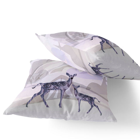 Set of Two 16" X 16" Beige and Purple Deer Abstract Indoor Outdoor Throw Pillow