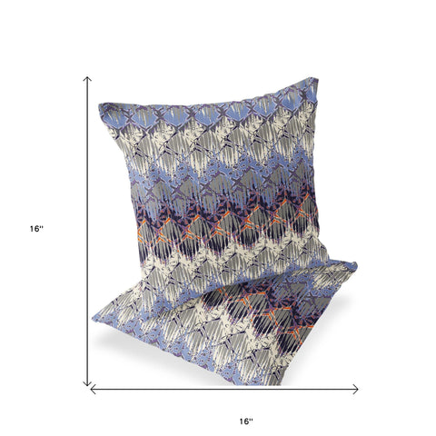 Set of Two 16" X 16" Gray and Purple Geometric Indoor Outdoor Throw Pillow