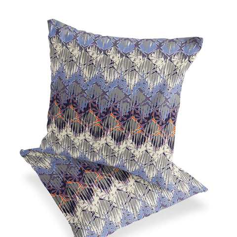 Set of Two 16" X 16" Gray and Purple Geometric Indoor Outdoor Throw Pillow