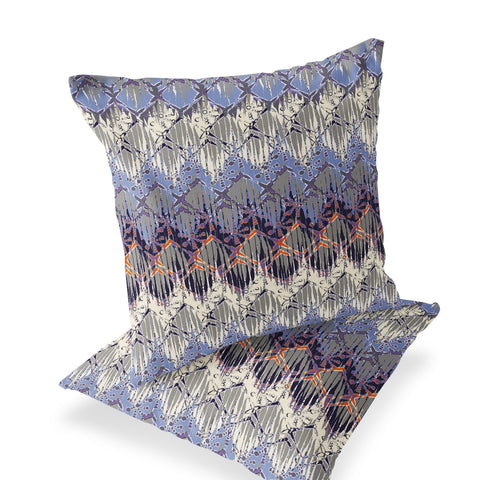 Set of Two 16" X 16" Gray and Purple Geometric Indoor Outdoor Throw Pillow