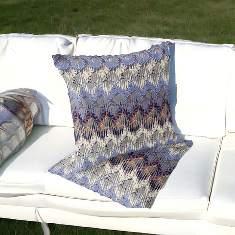 Set of Two 16" X 16" Gray and Purple Geometric Indoor Outdoor Throw Pillow