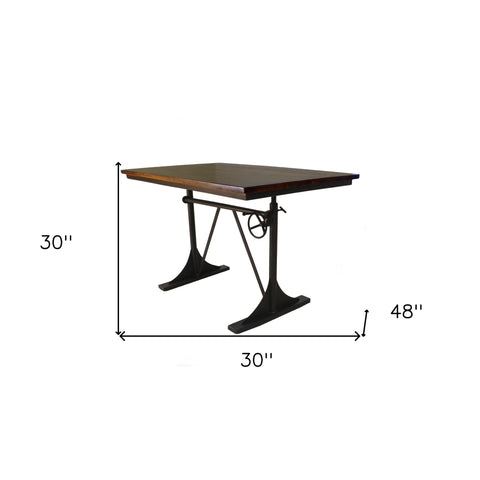 30" Brown and Black Solid Wood and Iron Trestle Base Dining Table