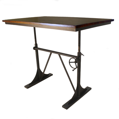 30" Brown and Black Solid Wood and Iron Trestle Base Dining Table