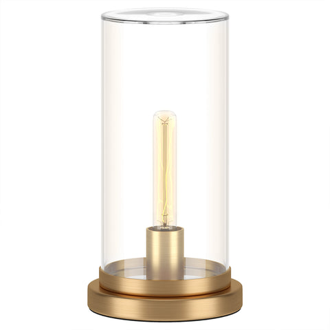 13" Gold Metal Table Lamp With Clear Drum Shade