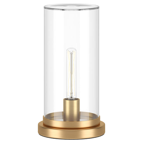 13" Gold Metal Table Lamp With Clear Drum Shade