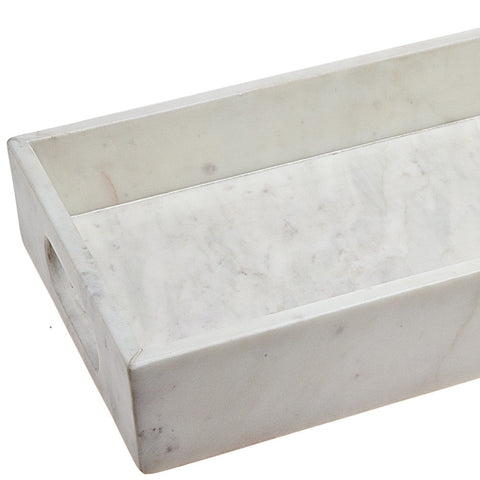 16" White Rectangular Marble Serving Tray With Handles