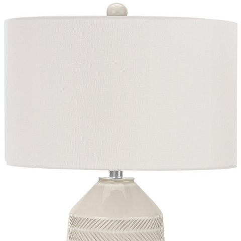 33" Ivory Ceramic Geometric Table Lamp With Cream Drum Shade