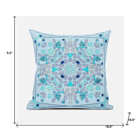 18" X 18" Blue and Gray Broadcloth Paisley Zippered Pillow