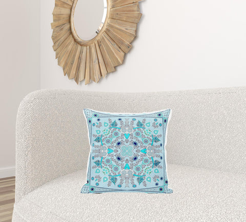 18" X 18" Blue and Gray Broadcloth Paisley Zippered Pillow