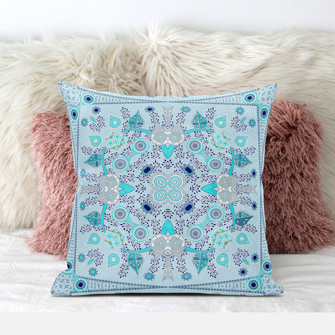 18" X 18" Blue and Gray Broadcloth Paisley Zippered Pillow