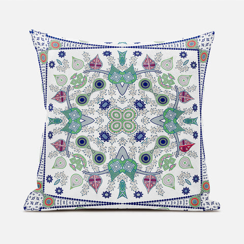 16" X 16" Blue and White Broadcloth Paisley Zippered Pillow