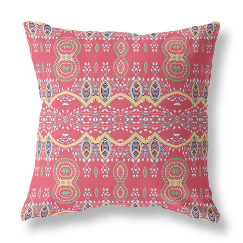 28" x 28" Red Blown Seam Paisley Indoor Outdoor Throw Pillow